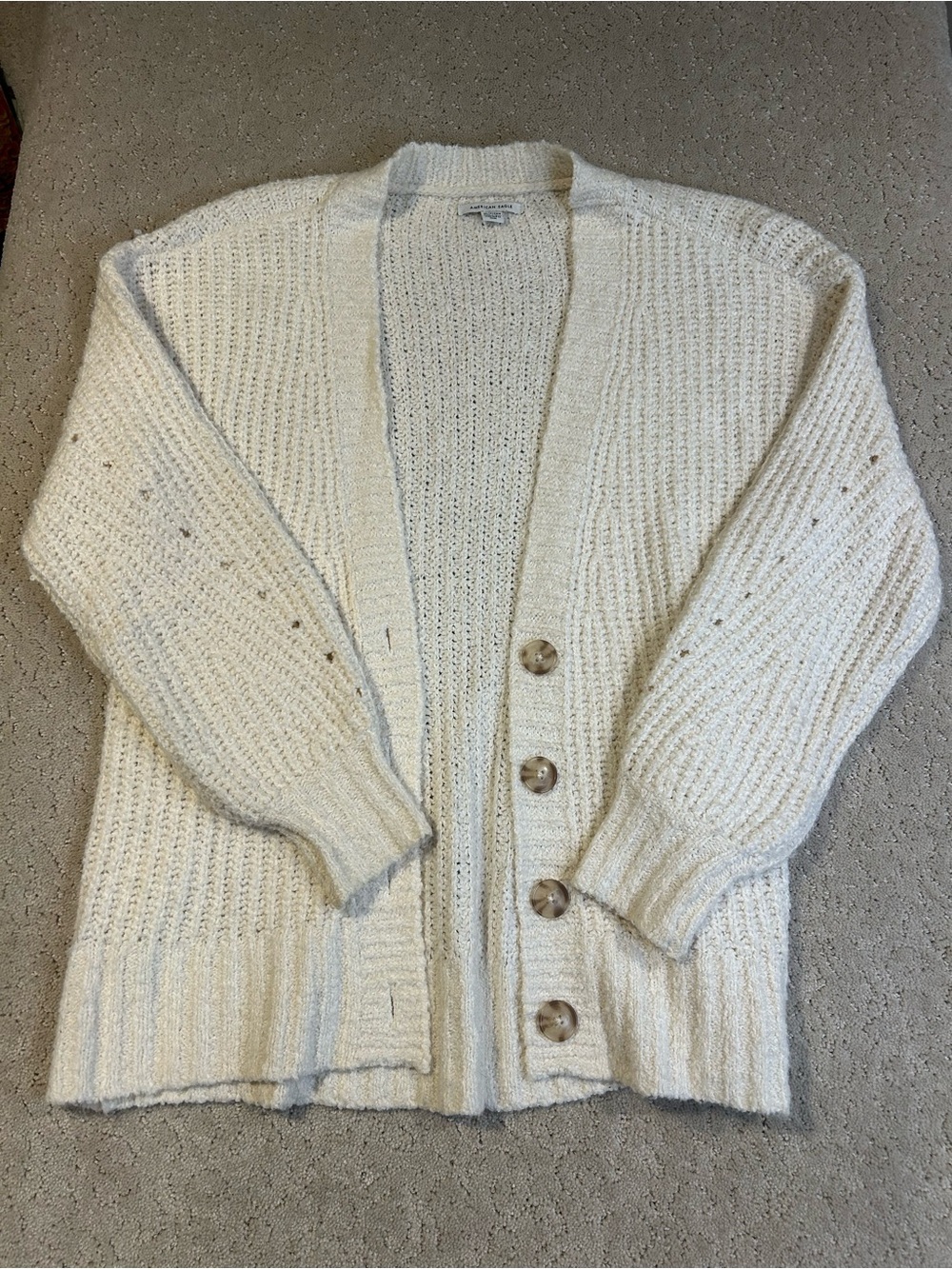 American Eagle Cream Colored Chunky Cardigan Hole Detail in Sleeve XS Oversized